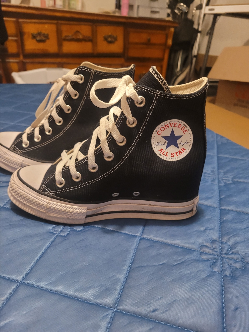 Converse Chuck Taylor All Star Black High Top Wedge Sneakers Womens 6.5 - Picture 2 of 9